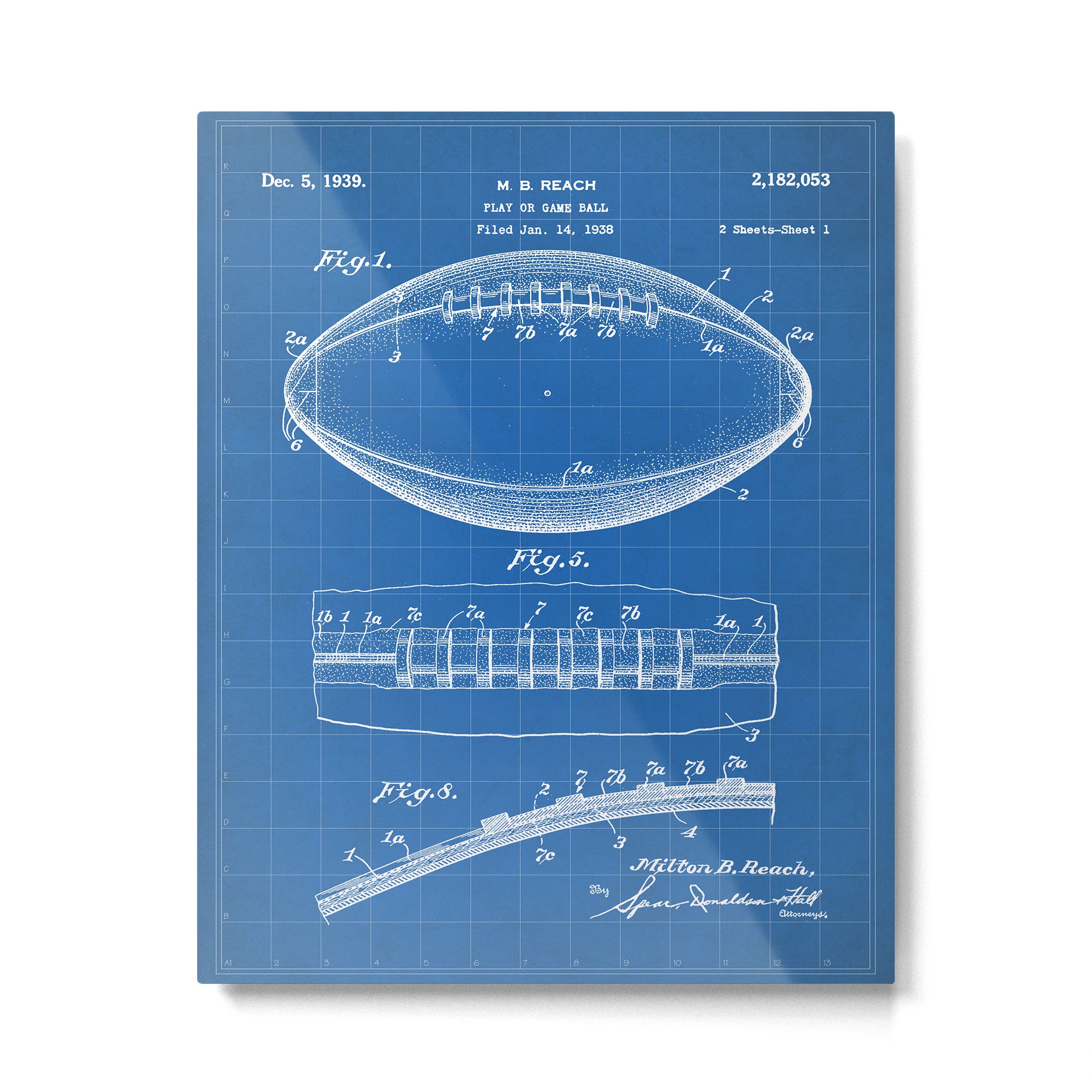 Football Patent - American Football Art - Blueprint Metal Print Gallery Image 6