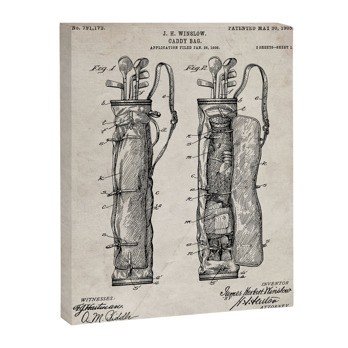 Golf Bag Patent - Caddy Art - Antique Canvas Print Gallery Image 8