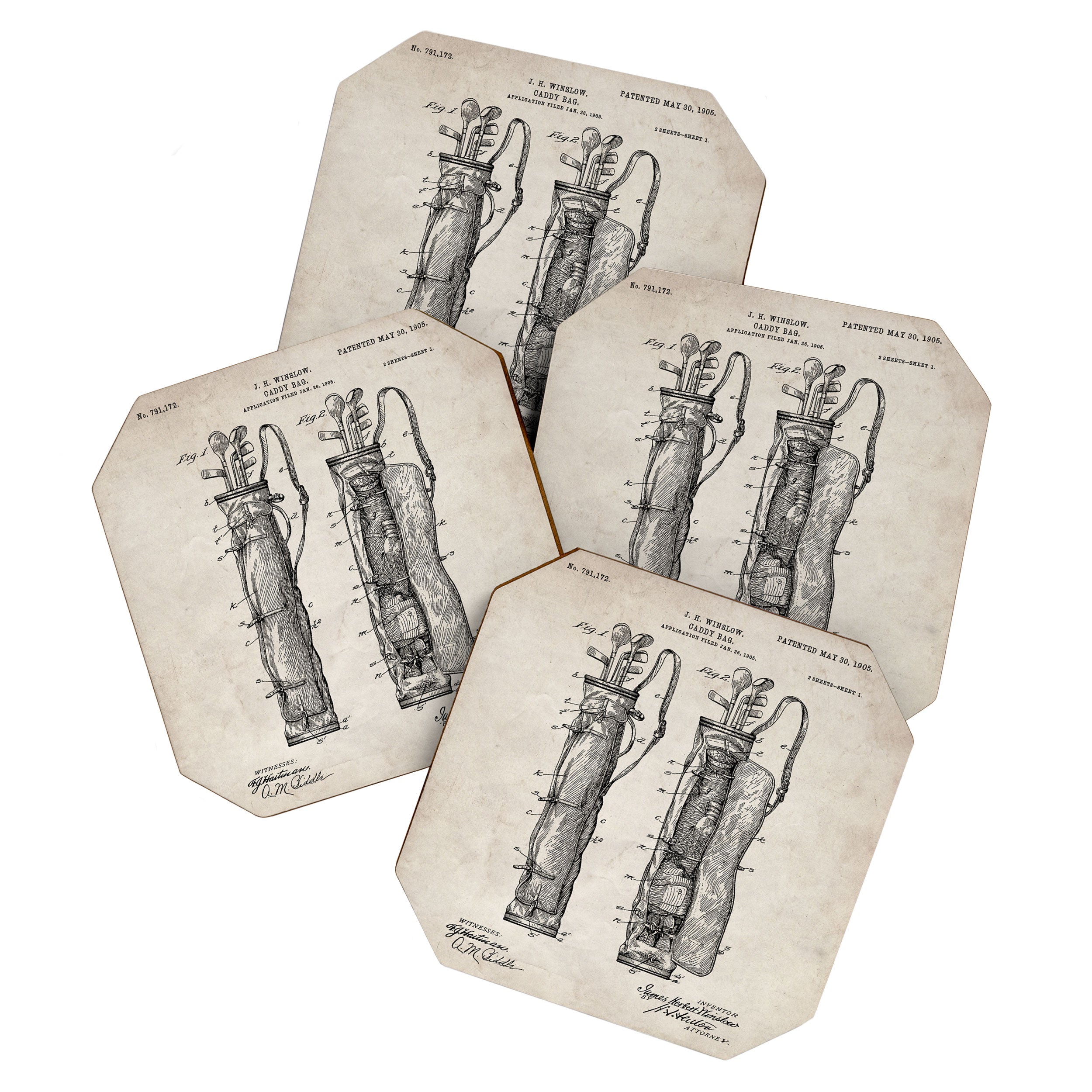 Golf Bag Patent - Caddy Art - Antique Coaster Gallery Image 1