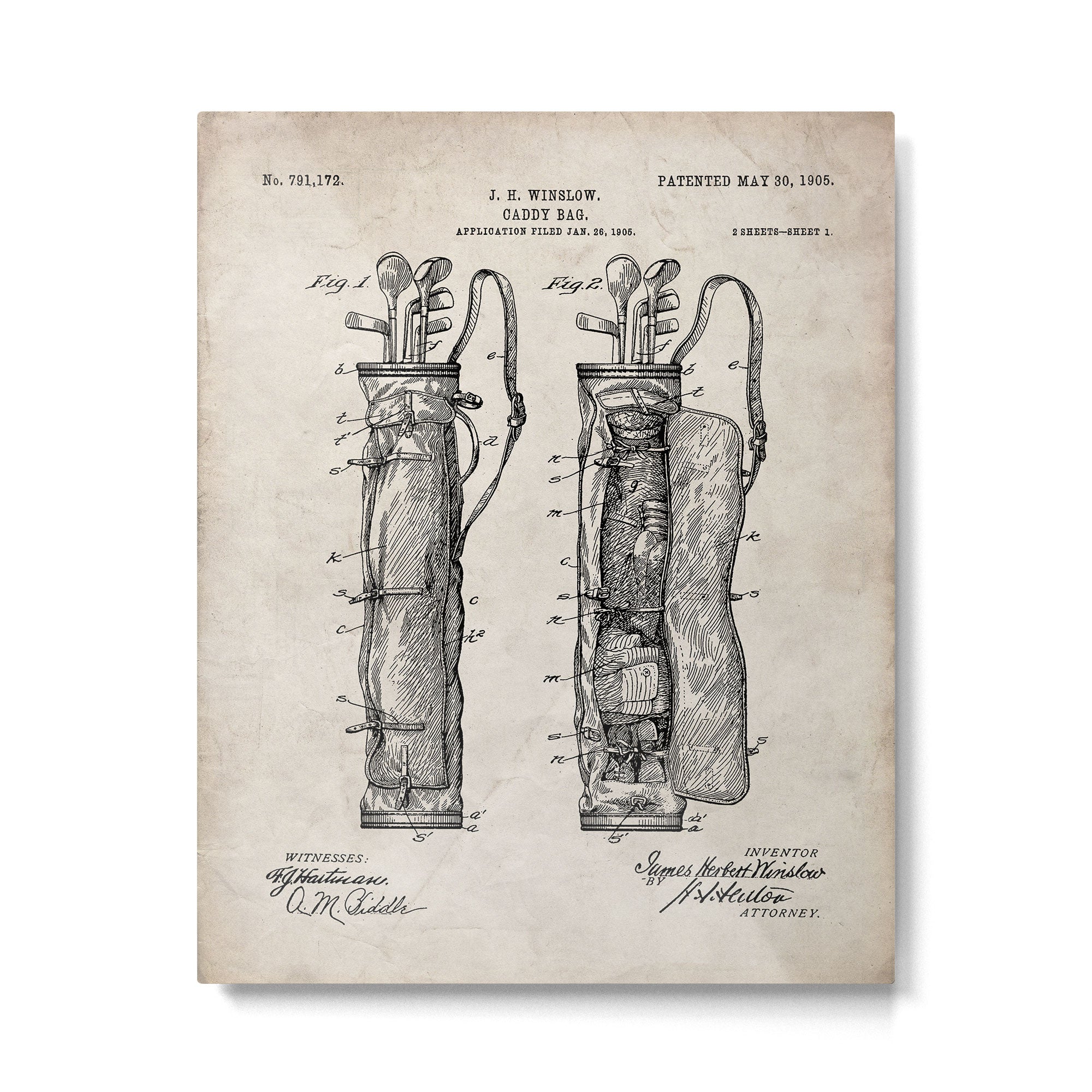 Golf Bag Patent - Caddy Art - Antique Metal Print Gallery Image 6
