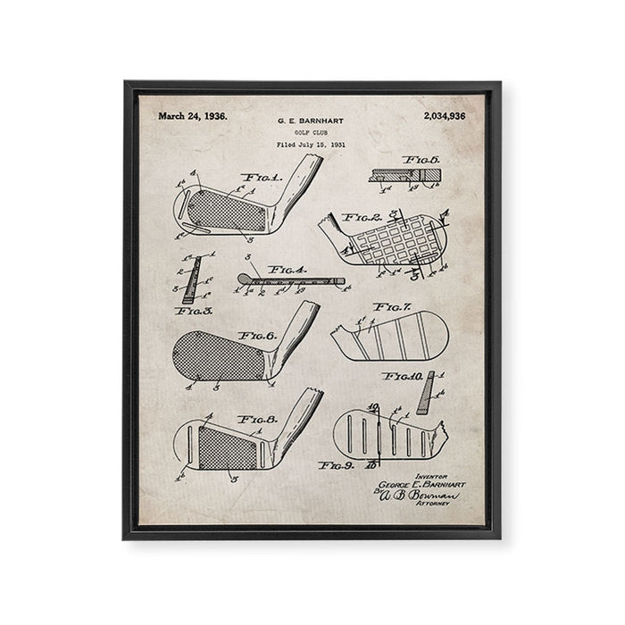 Golf Clubs Patent - Golfing Art - Antique Framed Canvas Print Gallery Image 1