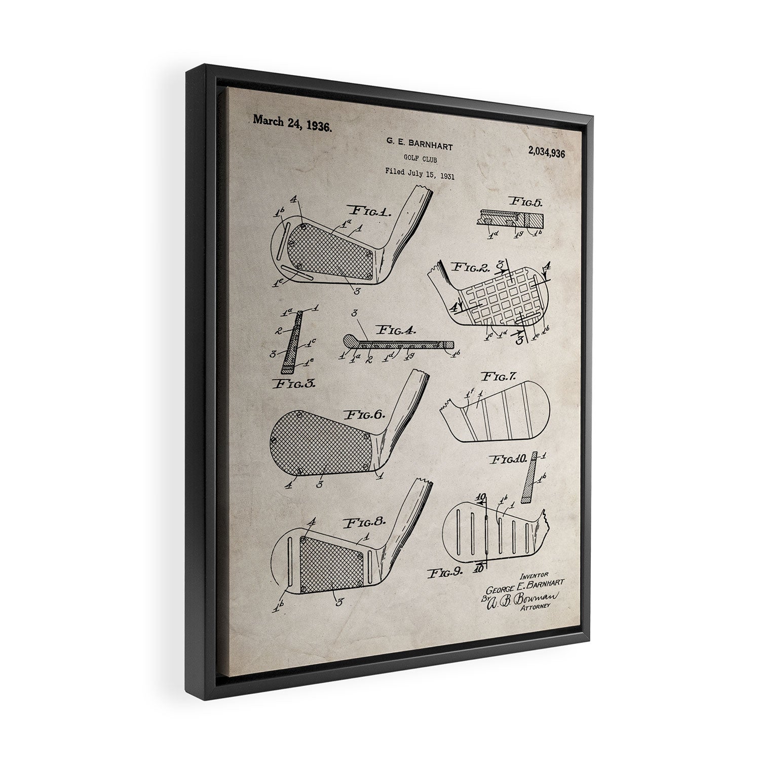 Golf Clubs Patent - Golfing Art - Antique Framed Canvas Print Gallery Image 2