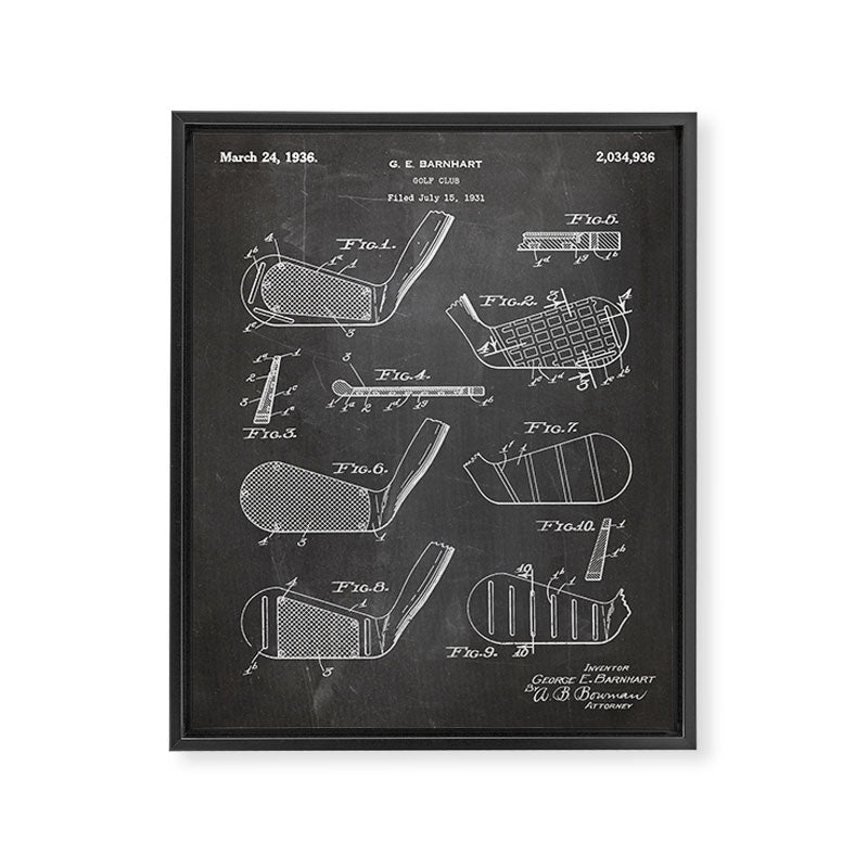 Golf Clubs Patent - Golfing Art - Black Chalkboard Framed Canvas Print Gallery Image 8