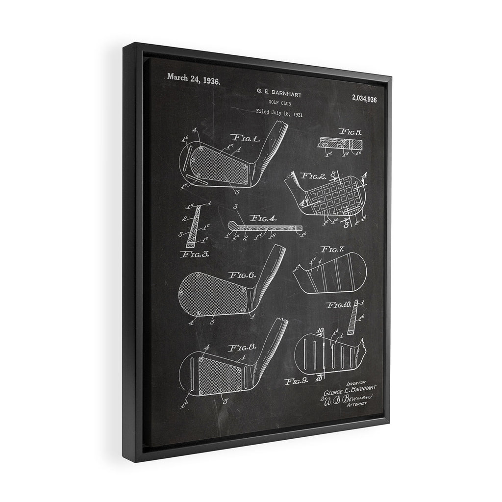 Golf Clubs Patent - Golfing Art - Black Chalkboard Framed Canvas Print Gallery Image 2