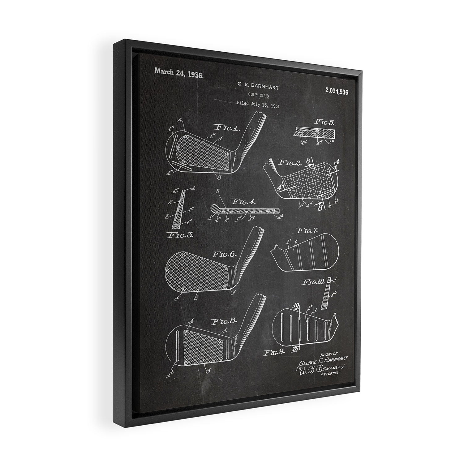 Golf Clubs Patent - Golfing Art - Black Chalkboard Framed Canvas Print Gallery Image 2