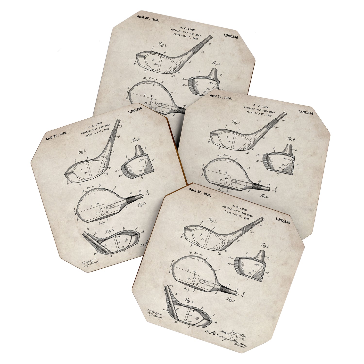 Golf Driver Patent - Golf Art - Antique Coaster Gallery Image 1