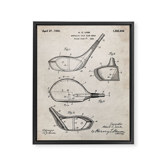 Golf Driver Patent - Golf Art - Antique Framed Canvas Print Gallery Image 1