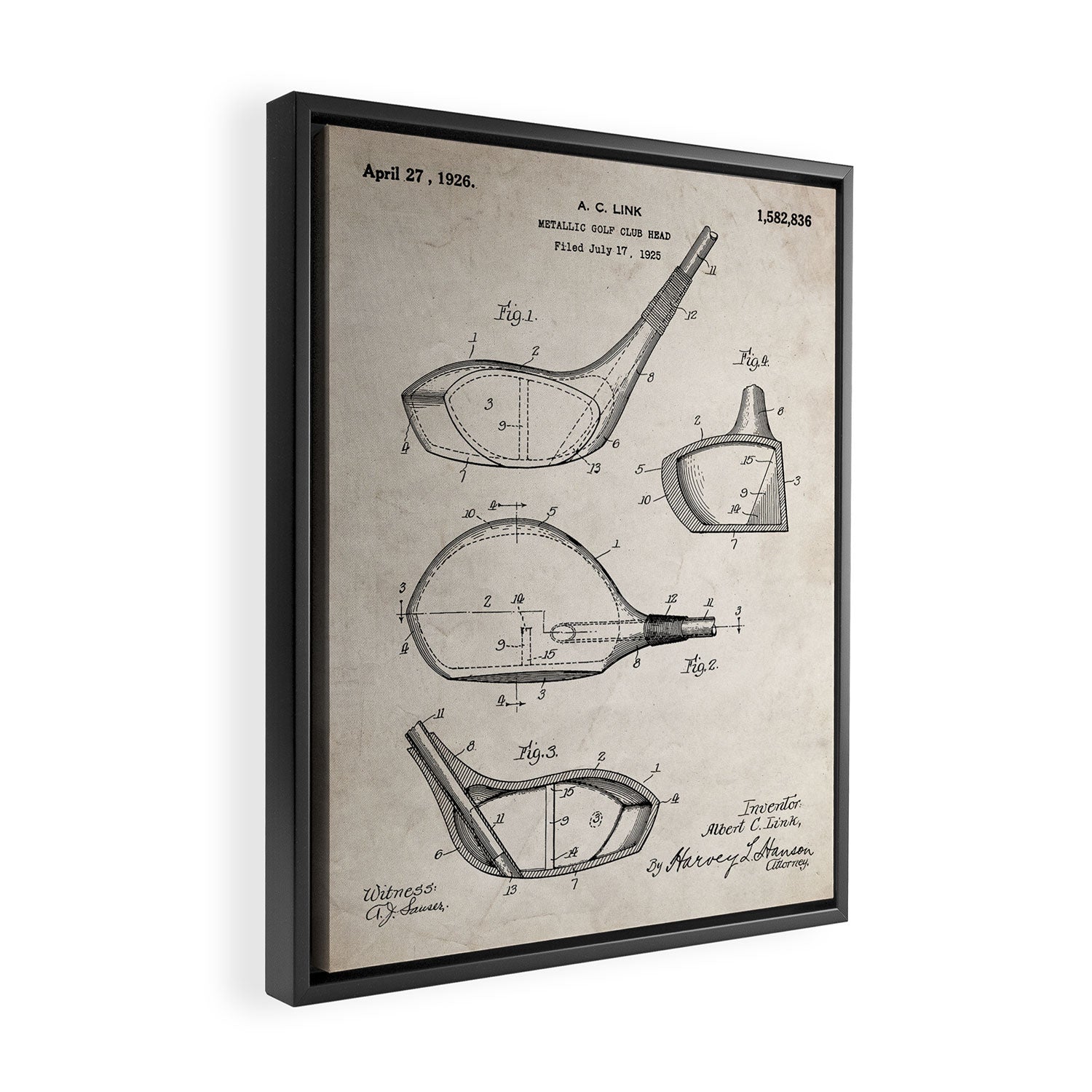 Golf Driver Patent - Golf Art - Antique Framed Canvas Print Gallery Image 2