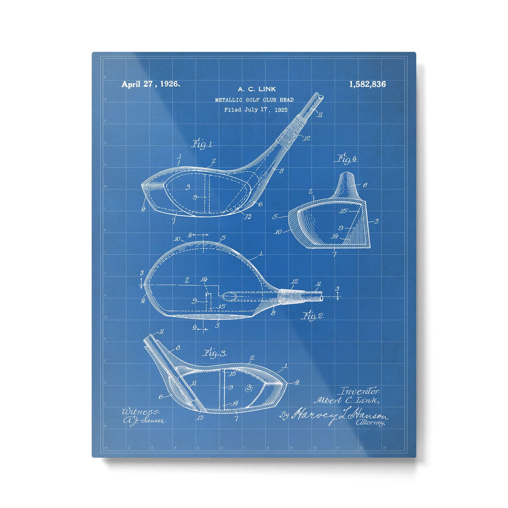 Golf Driver Patent - Golf Art - Blueprint Metal Print Gallery Image 6