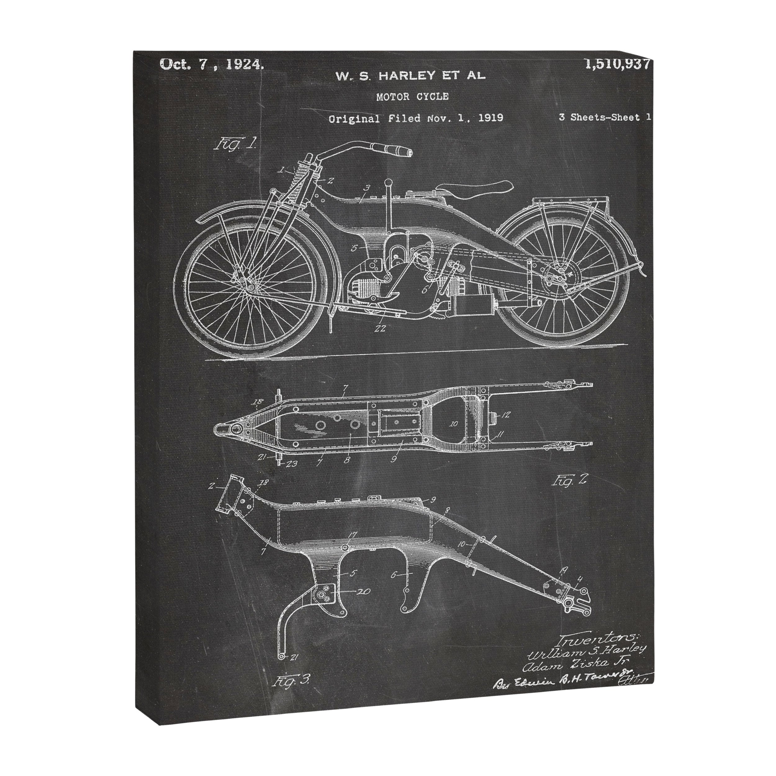 Harley Motorcycle Patent - Harley Bike Art - Black Chalkboard Canvas Print Gallery Image 8