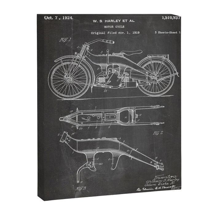 Harley Motorcycle Patent - Harley Bike Art - Black Chalkboard Canvas Print Gallery Image 1