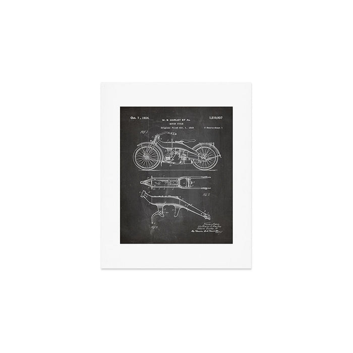 Harley Motorcycle Patent - Harley Bike Art - Black Chalkboard Art Print Gallery Image 1