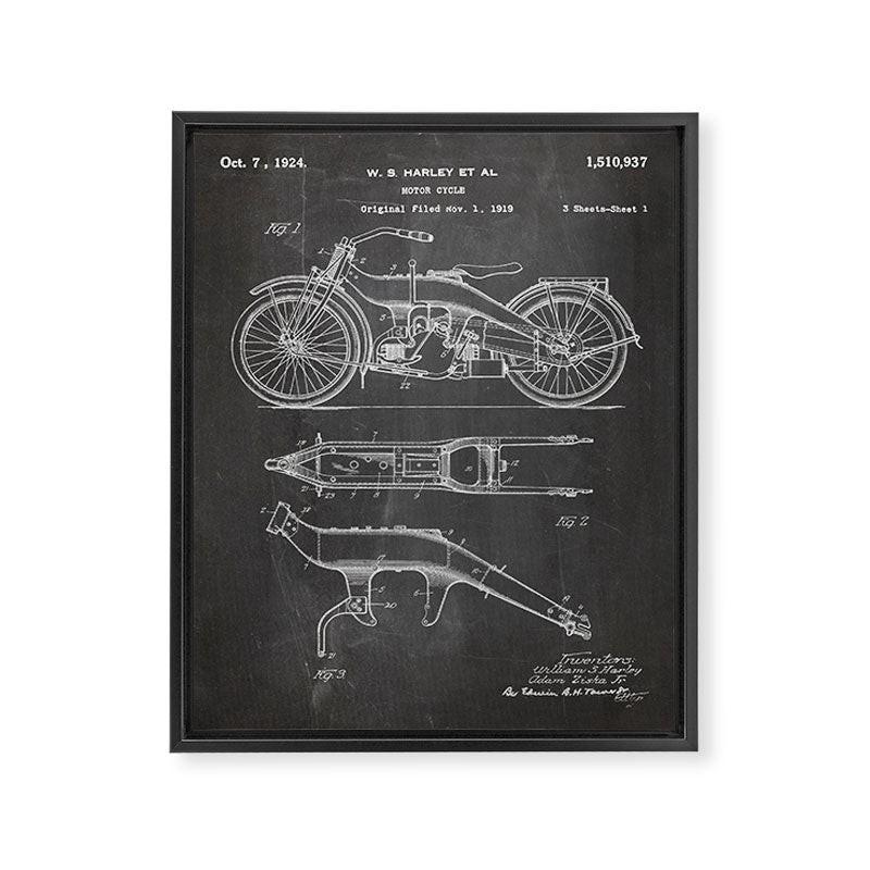 Harley Motorcycle Patent - Harley Bike Art - Black Chalkboard Framed Canvas Print Gallery Image 8