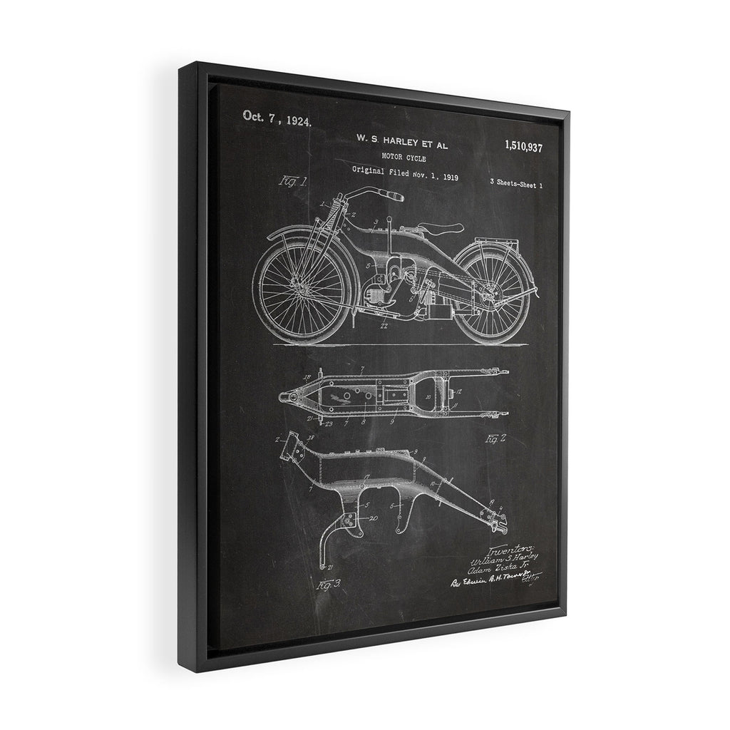 Harley Motorcycle Patent - Harley Bike Art - Black Chalkboard Framed Canvas Print Gallery Image 2