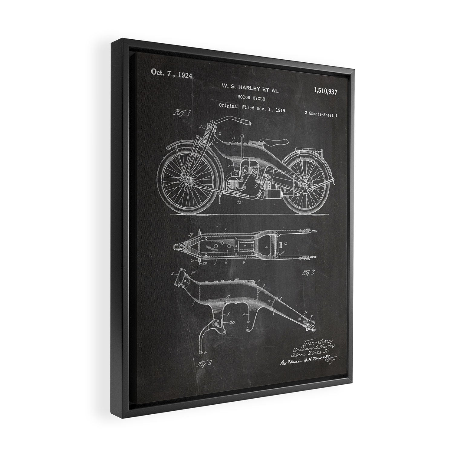 Harley Motorcycle Patent - Harley Bike Art - Black Chalkboard Framed Canvas Print Gallery Image 2
