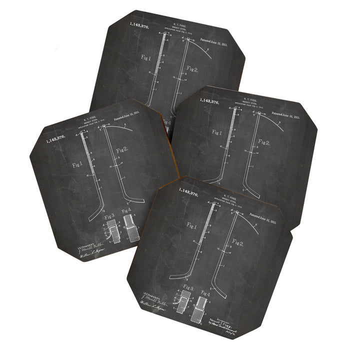 Ice Hockey Stick Patent - Ice Hockey Art - Black Chalkboard Coaster Gallery Image 1