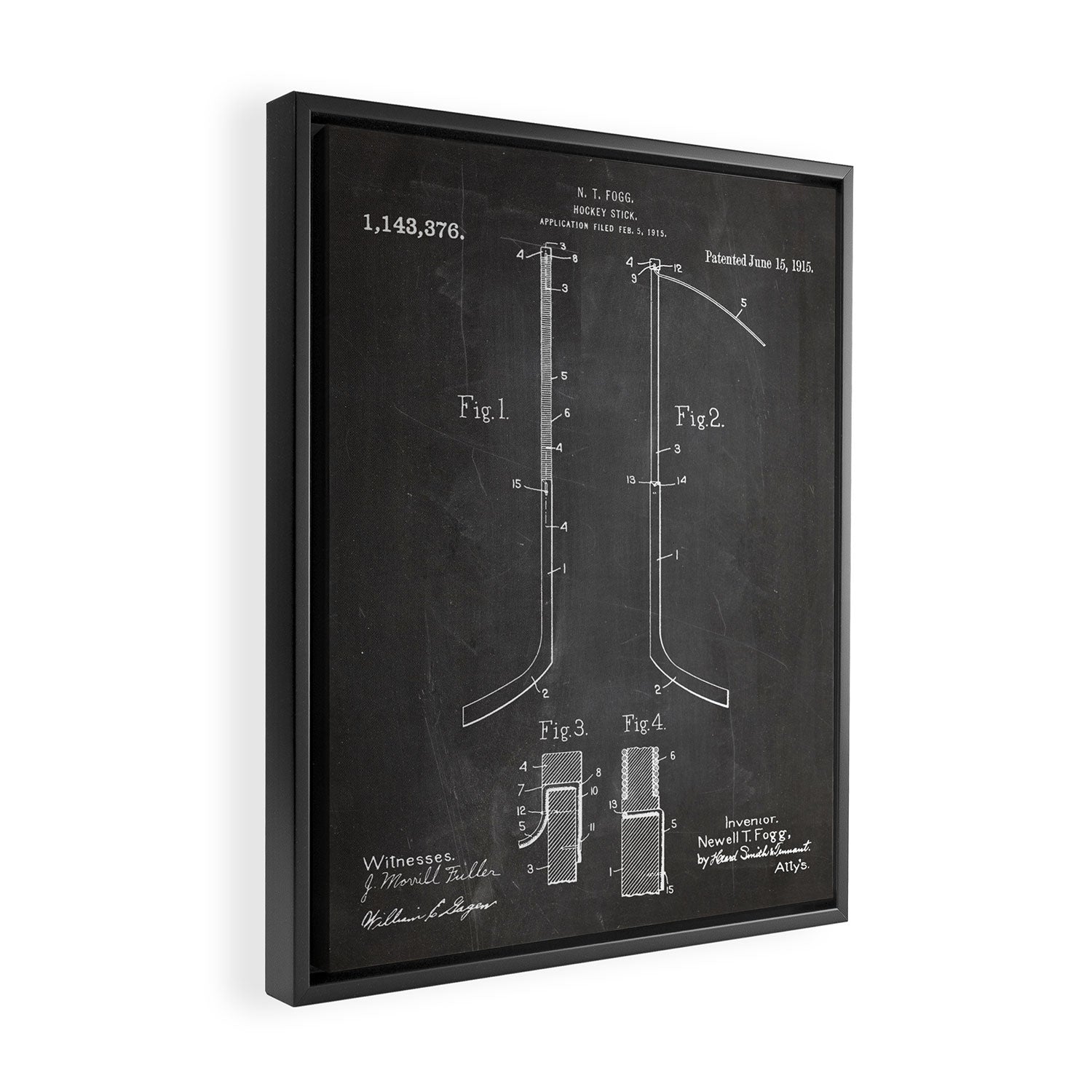 Ice Hockey Stick Patent - Ice Hockey Art - Black Chalkboard Framed Canvas Print Gallery Image 2