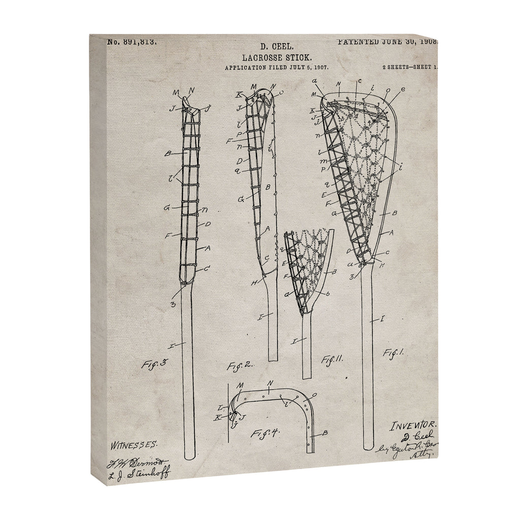 Lacrosse Stick Patent - Lacrosse Player Art - Antique Canvas Print Gallery Image 8