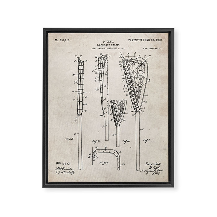 Lacrosse Stick Patent - Lacrosse Player Art - Antique Framed Canvas Print Gallery Image 1