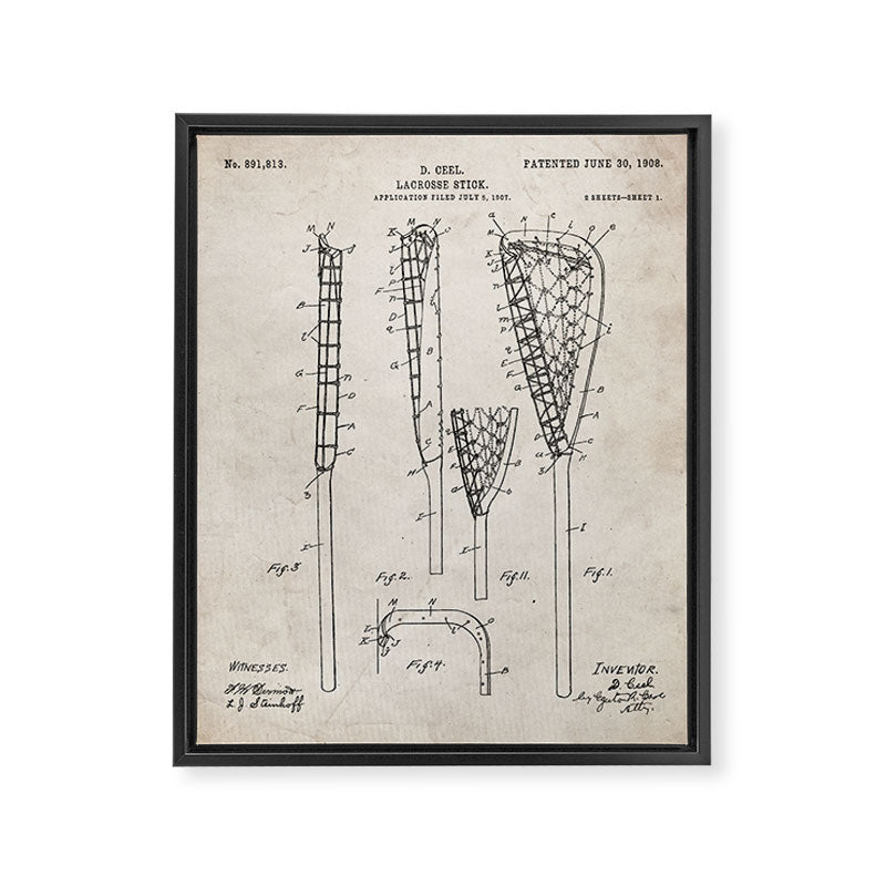 Lacrosse Stick Patent - Lacrosse Player Art - Antique Framed Canvas Print Gallery Image 8