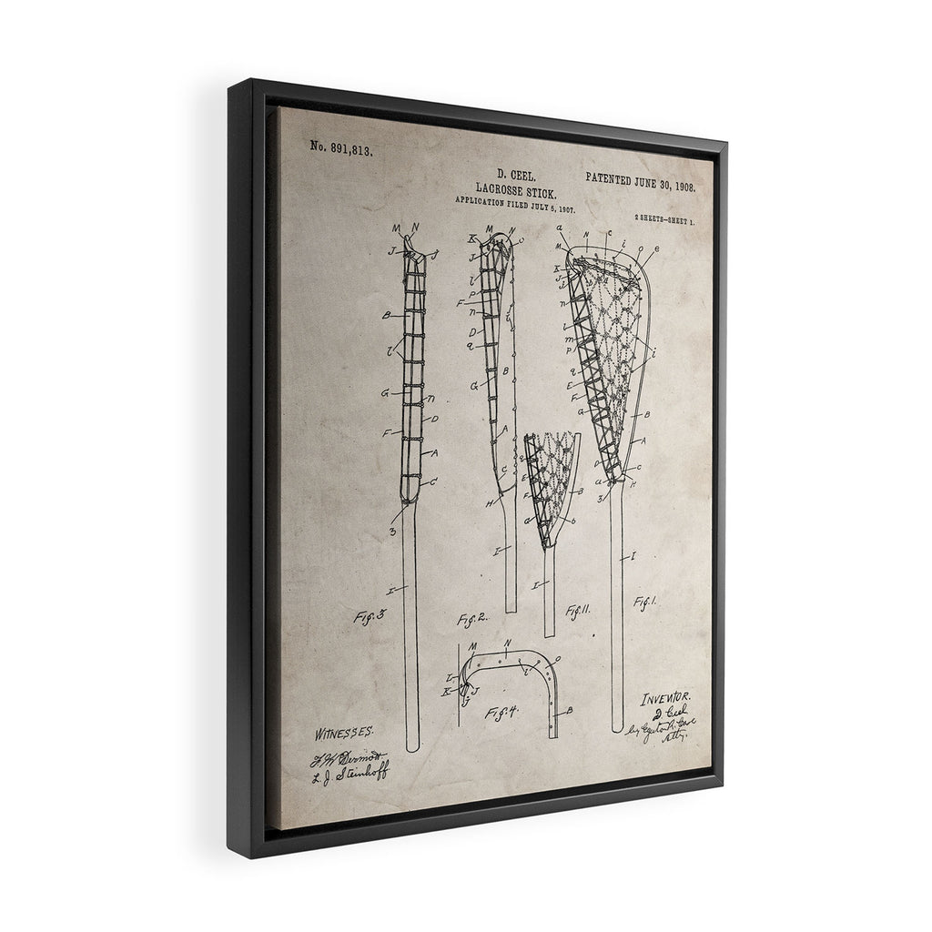 Lacrosse Stick Patent - Lacrosse Player Art - Antique Framed Canvas Print Gallery Image 2