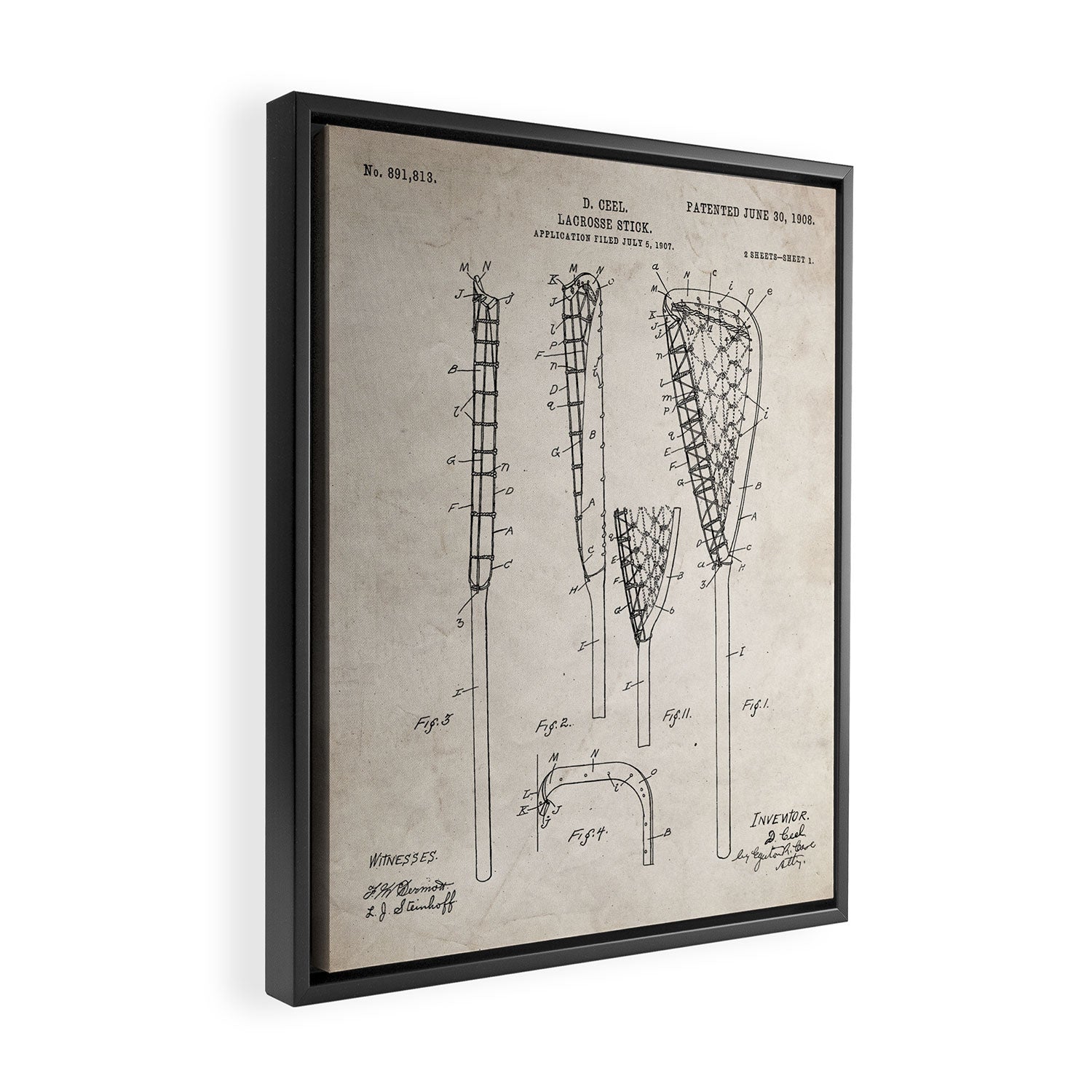 Lacrosse Stick Patent - Lacrosse Player Art - Antique Framed Canvas Print Gallery Image 2