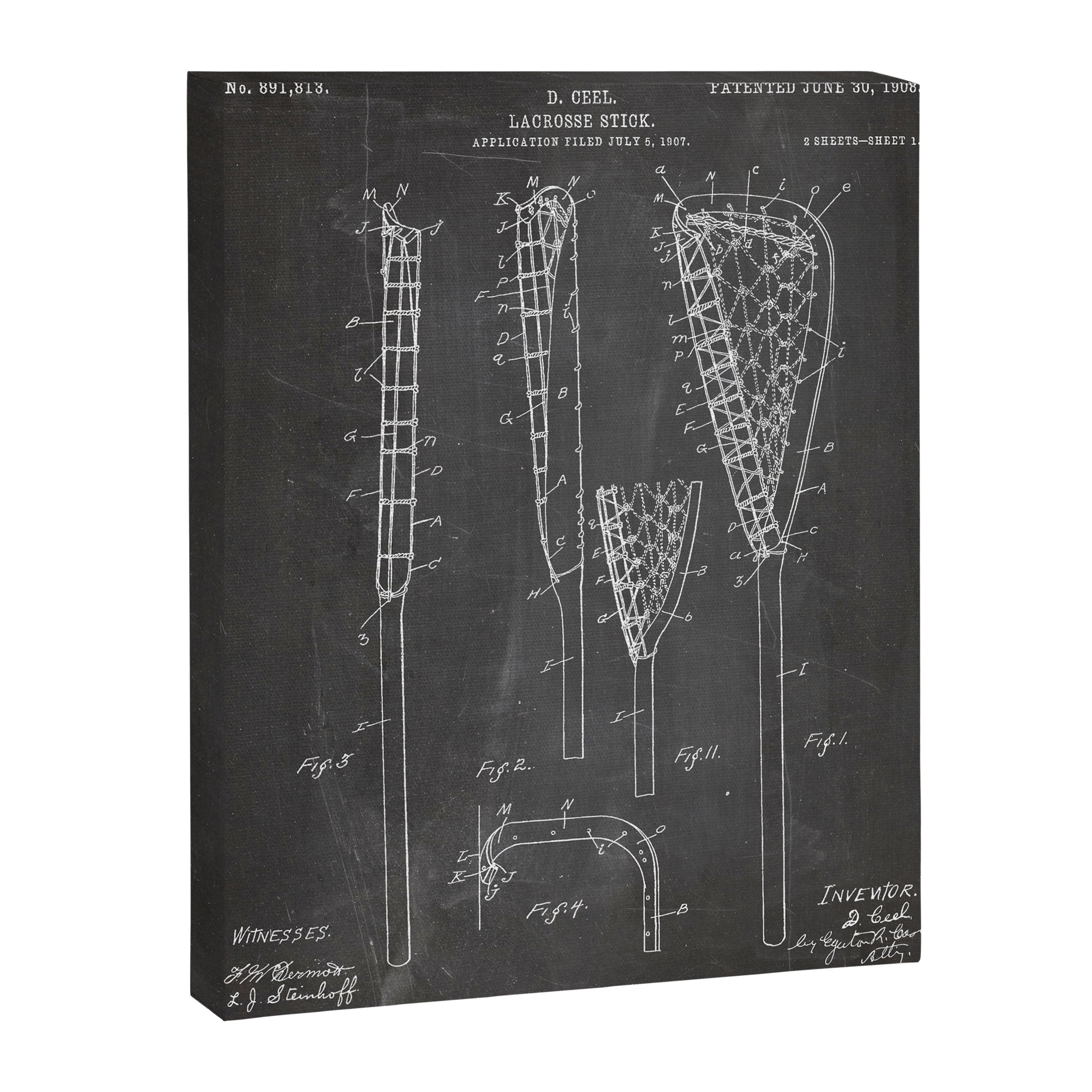 Lacrosse Stick Patent - Lacrosse Player Art - Black Chalkboard Canvas Print Gallery Image 8