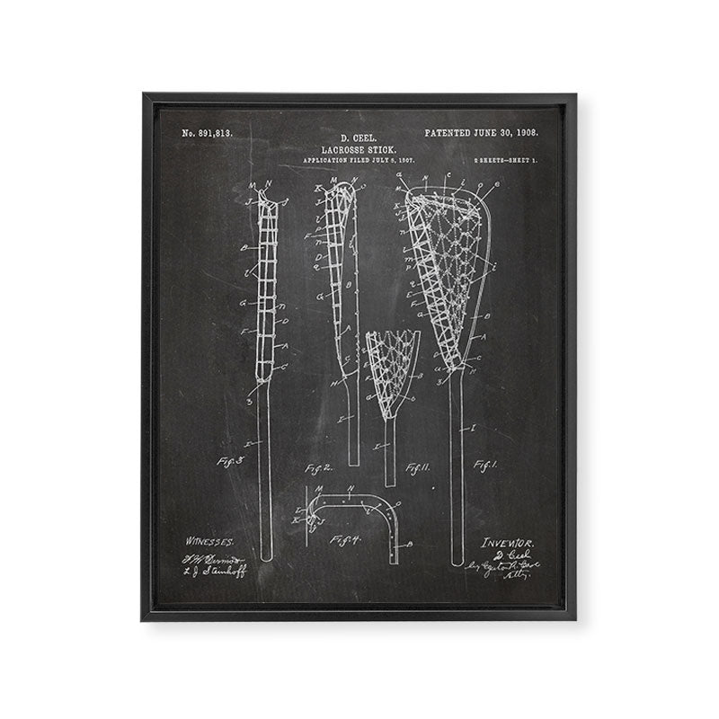Lacrosse Stick Patent - Lacrosse Player Art - Black Chalkboard Framed Canvas Print Gallery Image 8
