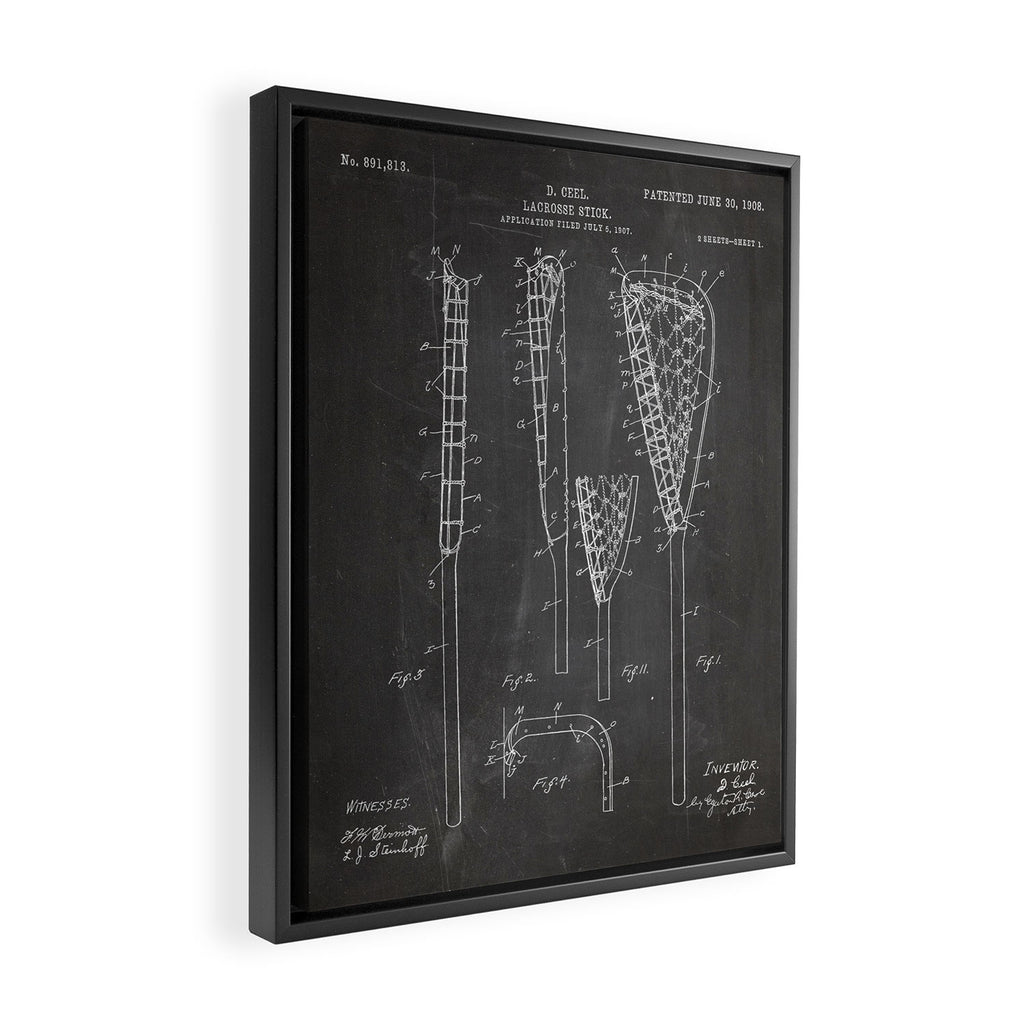Lacrosse Stick Patent - Lacrosse Player Art - Black Chalkboard Framed Canvas Print Gallery Image 2