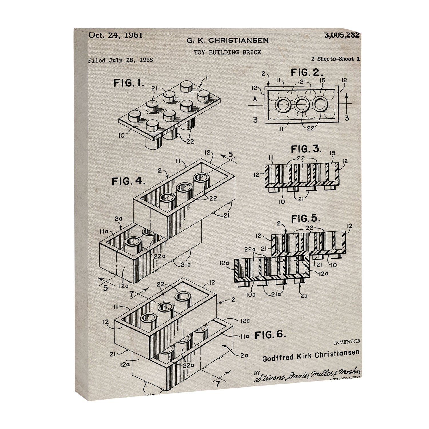 Legos Patent - Legos Brick Art - Antique Canvas Print Gallery Image 3
