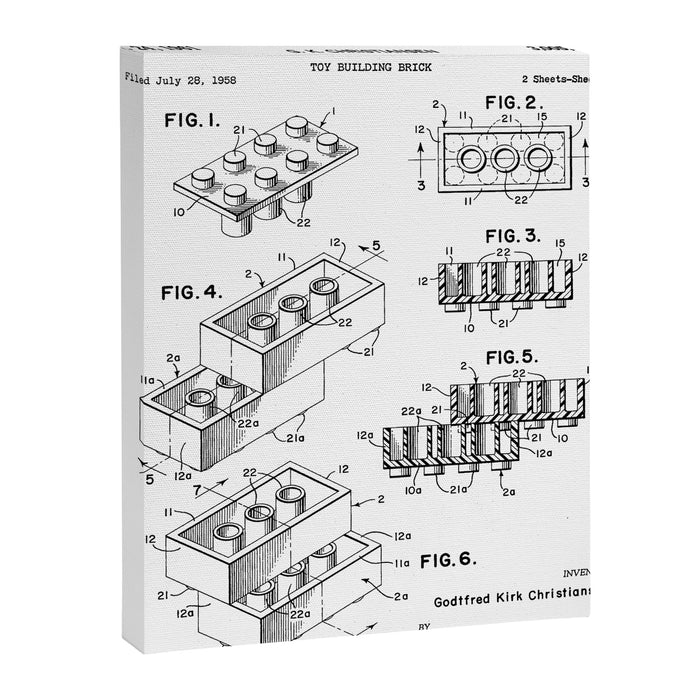 Legos Patent - Legos Brick Art - Black And White Canvas Print Gallery Image 1