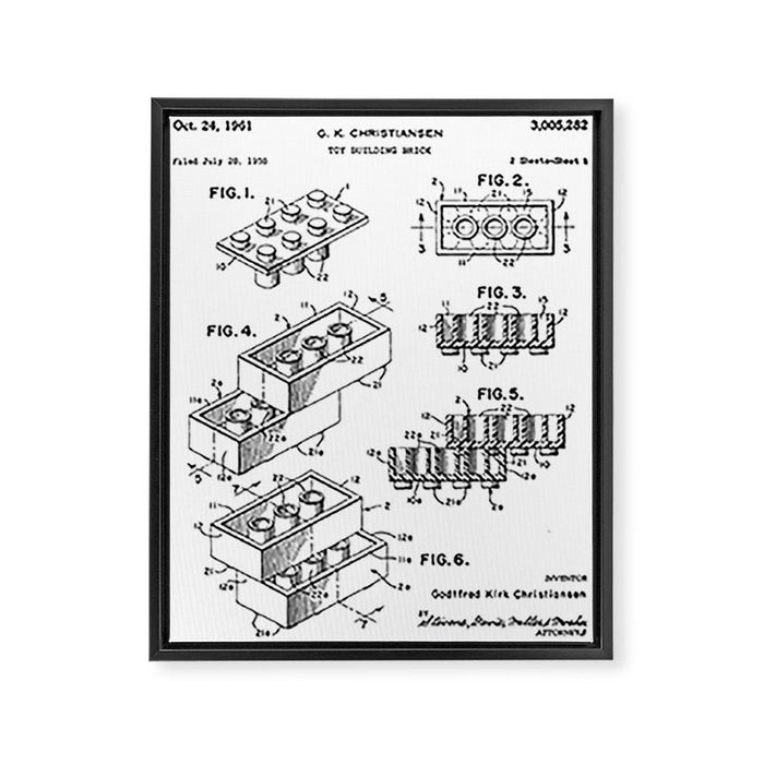 Legos Patent - Legos Brick Art - Black And White Framed Canvas Print Gallery Image 1