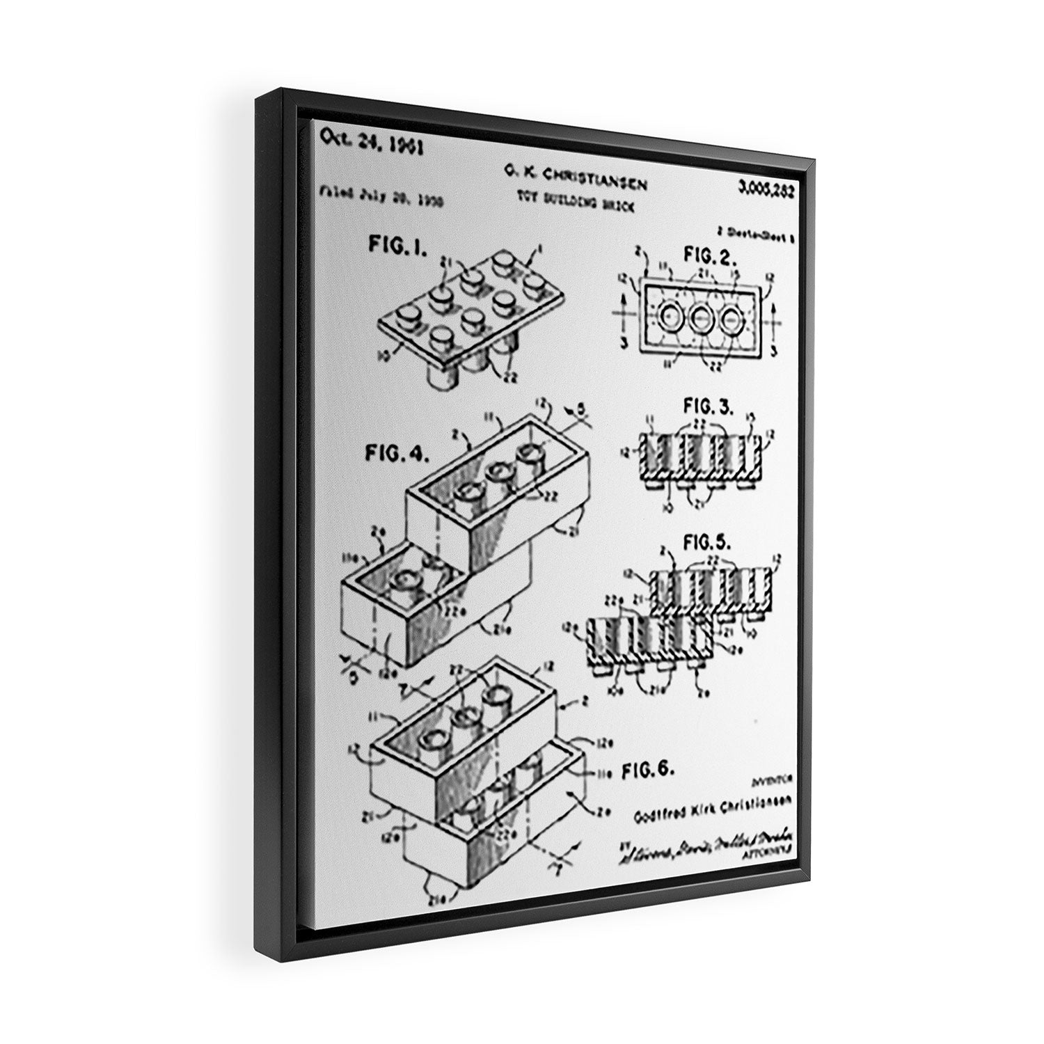 Legos Patent - Legos Brick Art - Black And White Framed Canvas Print Gallery Image 2
