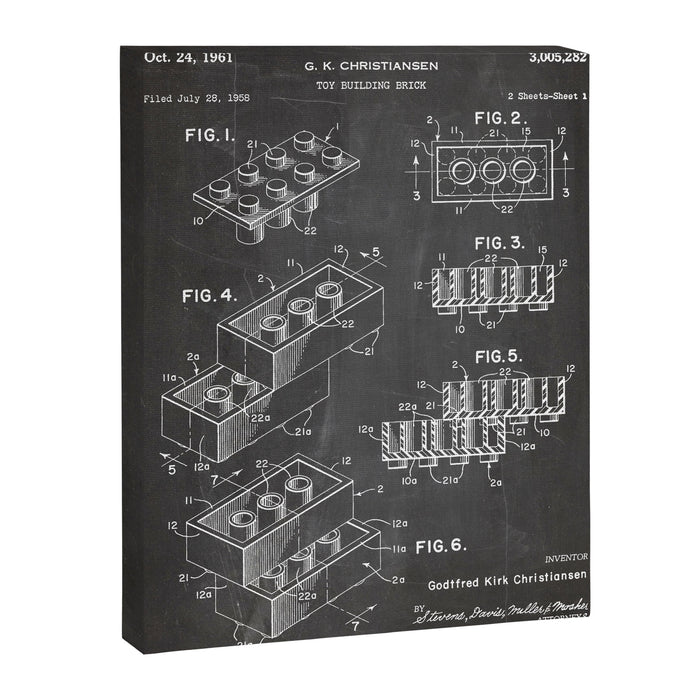 Legos Patent - Legos Brick Art - Black Chalkboard Canvas Print Gallery Image 1