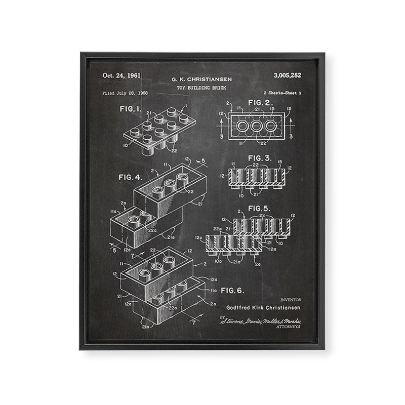 Legos Patent - Legos Brick Art - Black Chalkboard Framed Canvas Print Gallery Image 8
