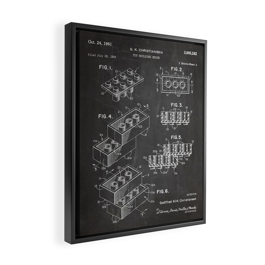 Legos Patent - Legos Brick Art - Black Chalkboard Framed Canvas Print Gallery Image 2