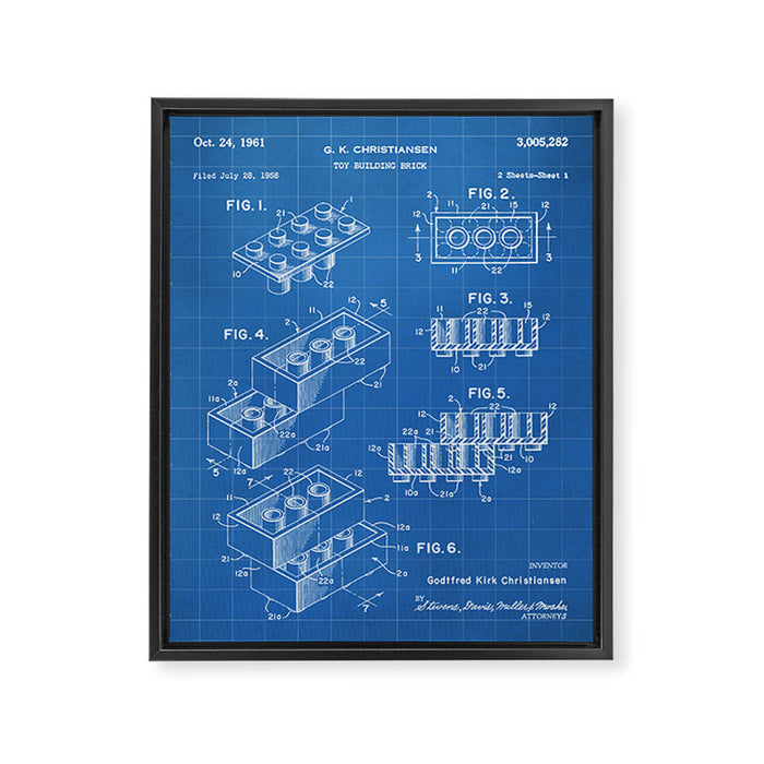 Legos Patent - Legos Brick Art - Blueprint Framed Canvas Print Gallery Image 1