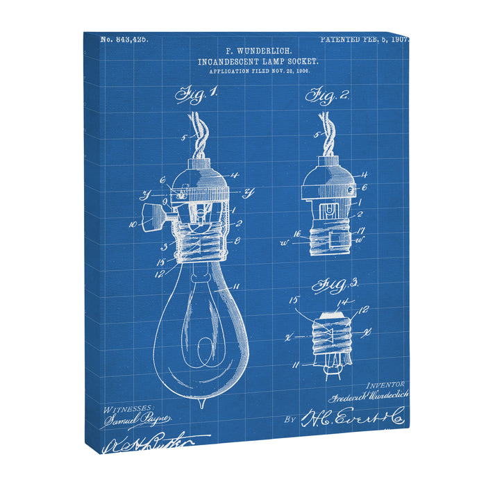 Light Bulb Patent - Designer Industrial Design Art - Blueprint Canvas Print Gallery Image 1