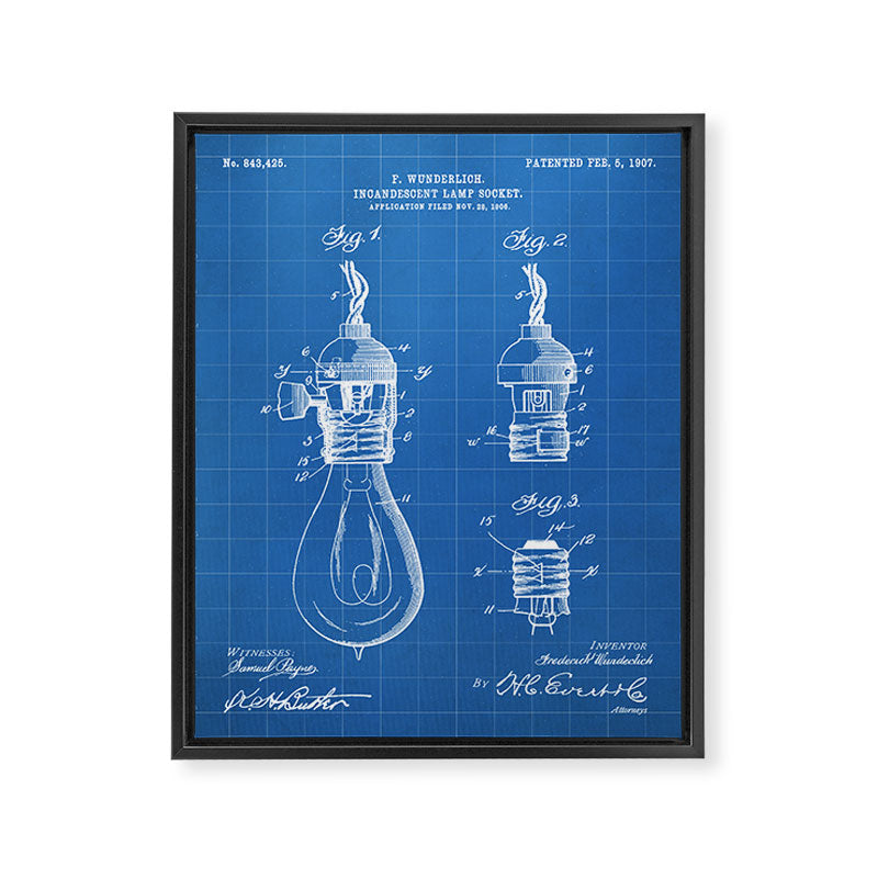 Light Bulb Patent - Designer Industrial Design Art - Blueprint Framed Canvas Print Gallery Image 8