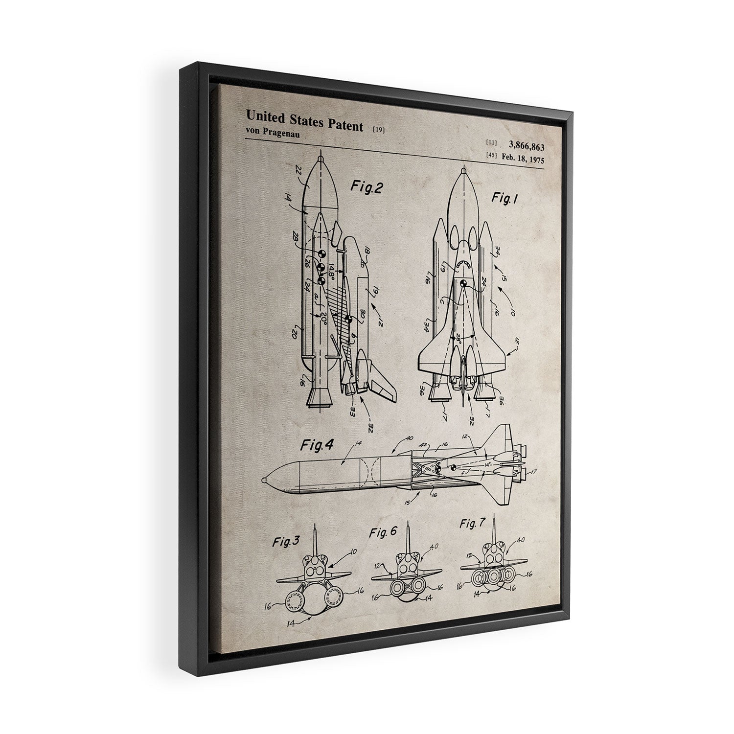 Nasa Space Shuttle Patent - Nasa Shuttle Art - Antique Framed Canvas Print Gallery Image 2