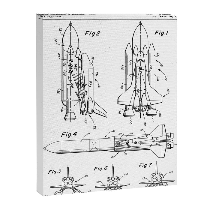 Nasa Space Shuttle Patent - Nasa Shuttle Art - Black And White Canvas Print Gallery Image 1