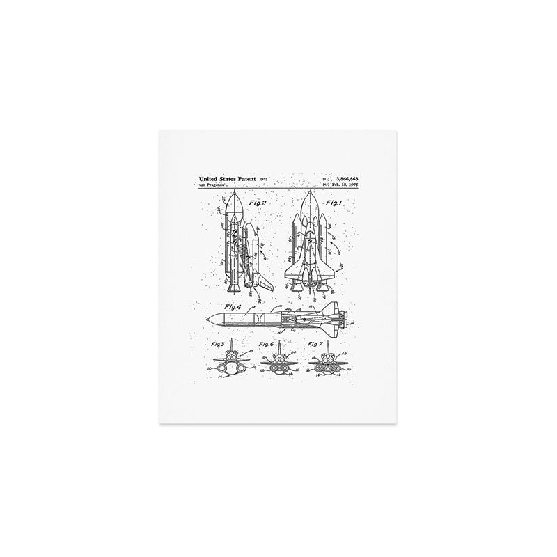 Nasa Space Shuttle Patent - Nasa Shuttle Art - Black And White Art Print Gallery Image 1