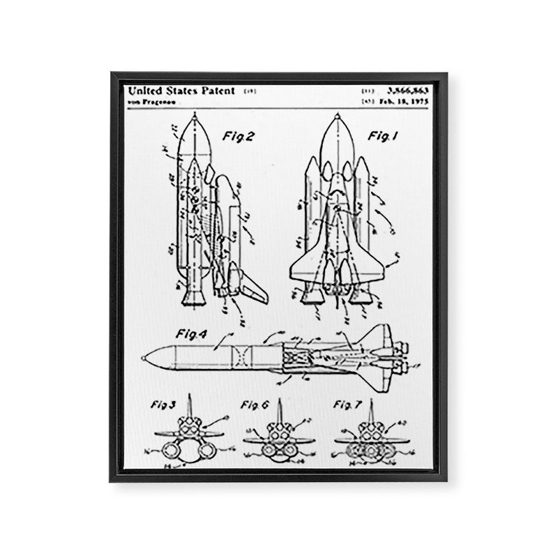 Nasa Space Shuttle Patent - Nasa Shuttle Art - Black And White Framed Canvas Print Gallery Image 8