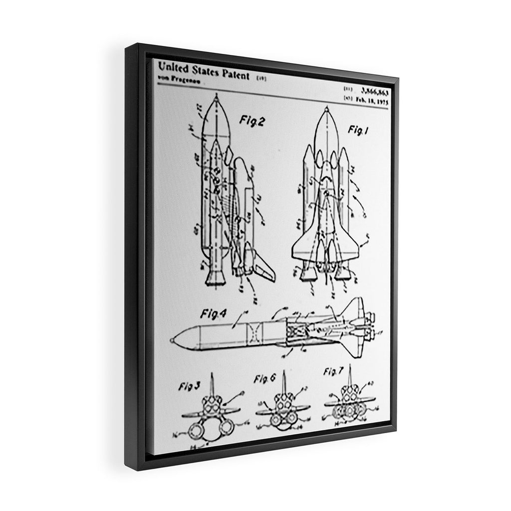 Nasa Space Shuttle Patent - Nasa Shuttle Art - Black And White Framed Canvas Print Gallery Image 2