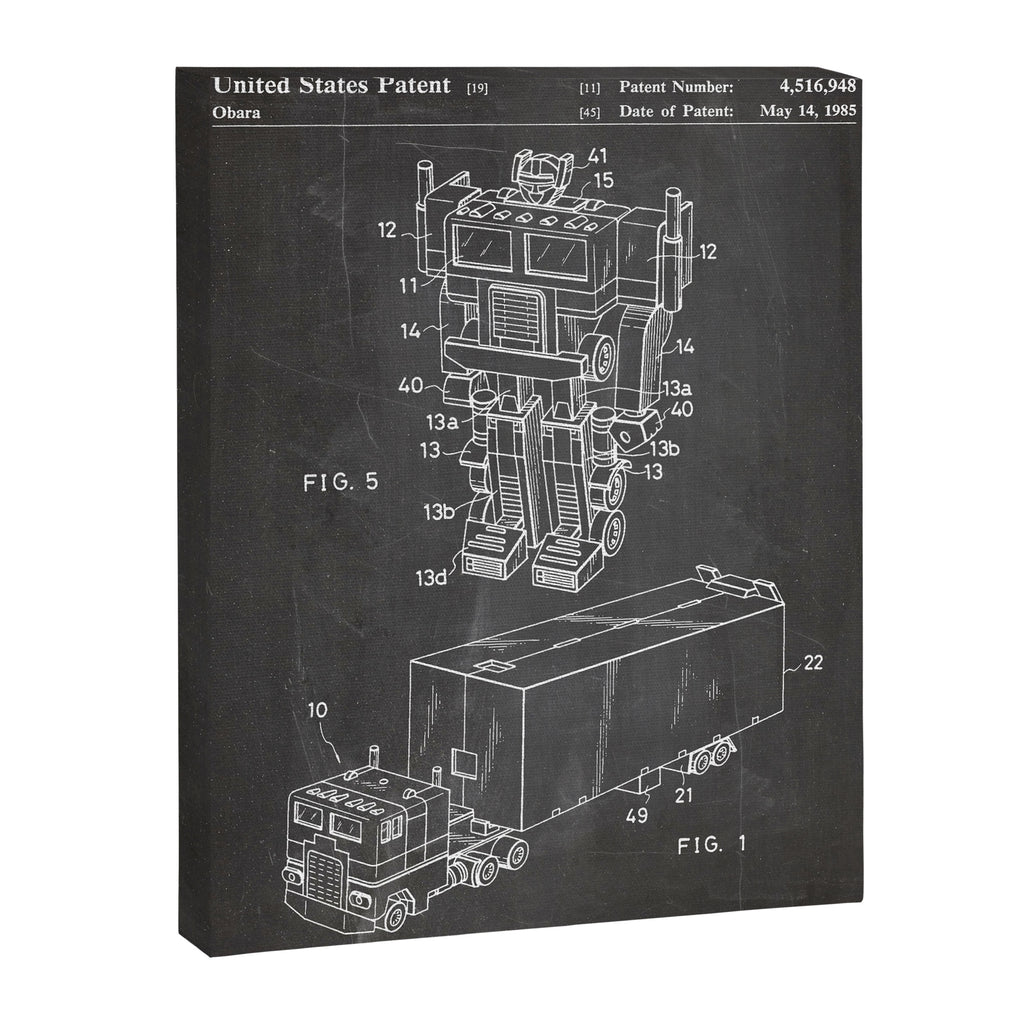 Optimus Prime Patent - Transformers Fan Comic Book Geek Art - Black Chalkboard Canvas Print Gallery Image 8