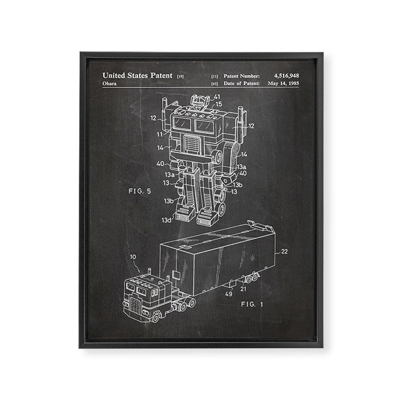 Optimus Prime Patent - Transformers Fan Comic Book Geek Art - Black Chalkboard Framed Canvas Print Gallery Image 8