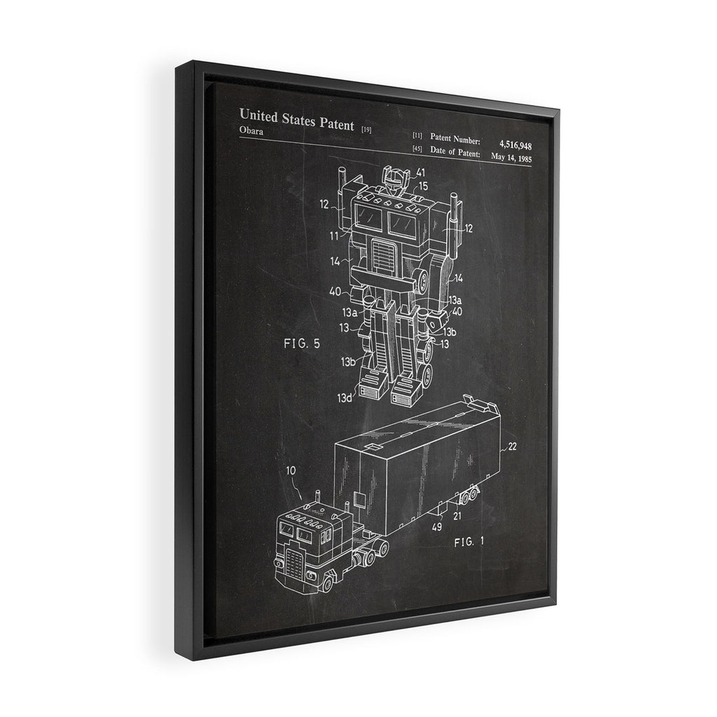 Optimus Prime Patent - Transformers Fan Comic Book Geek Art - Black Chalkboard Framed Canvas Print Gallery Image 2
