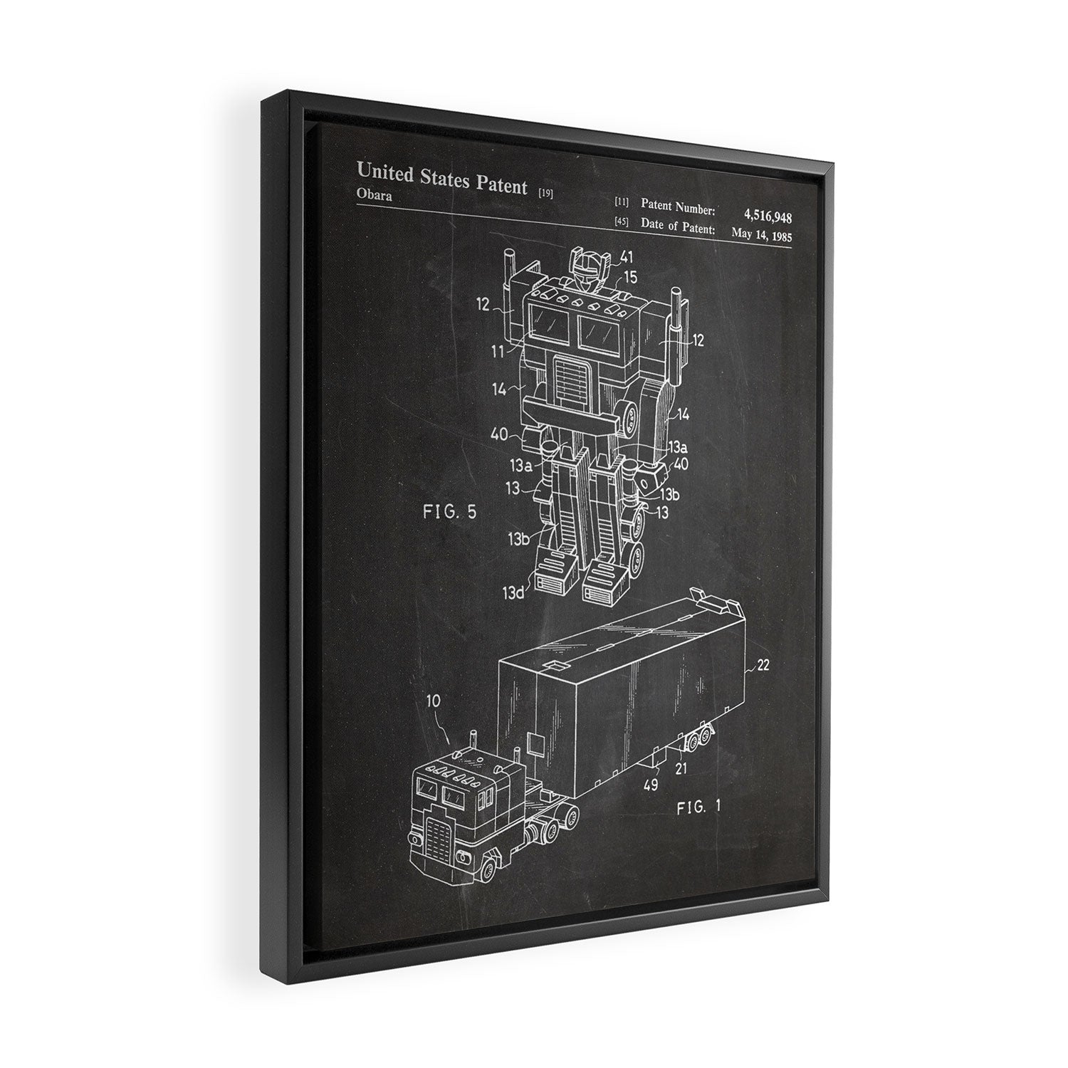 Optimus Prime Patent - Transformers Fan Comic Book Geek Art - Black Chalkboard Framed Canvas Print Gallery Image 2