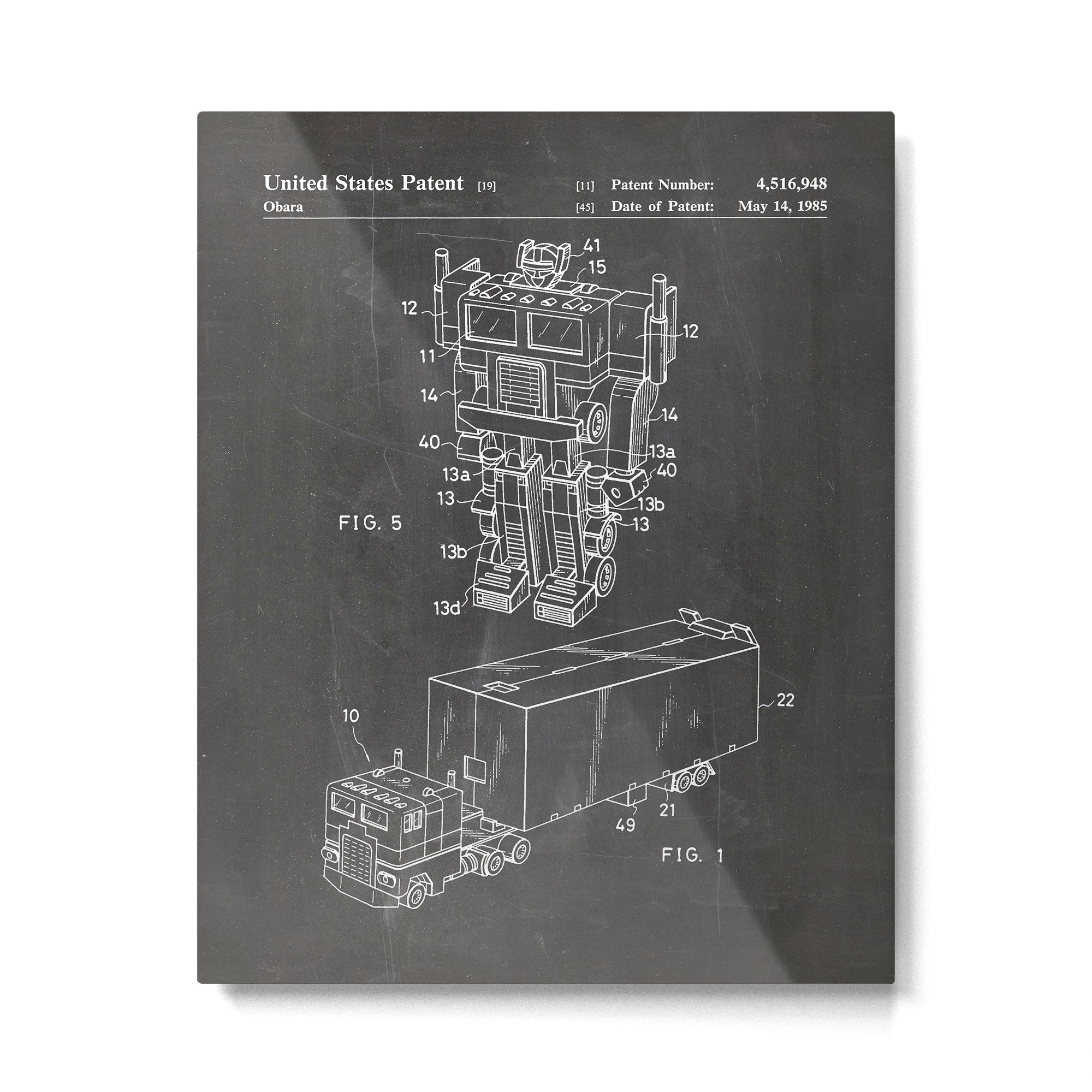 Optimus Prime Patent - Transformers Fan Comic Book Geek Art - Black Chalkboard Metal Print Gallery Image 6