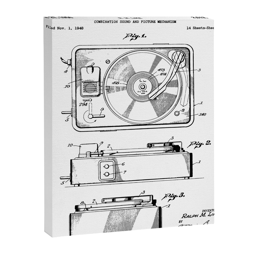 Record Player Patent - Vinyl Fan Music Lover Art - White Canvas Print Gallery Image 8